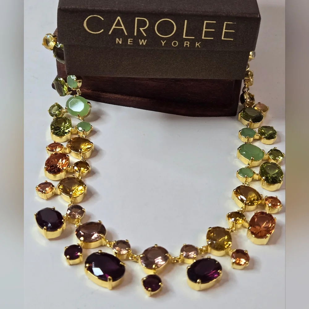 New Carolee Ombre Candy Gold Tone Necklace Multi Colored Pastel Crystal $125 - Picture 1 of 16